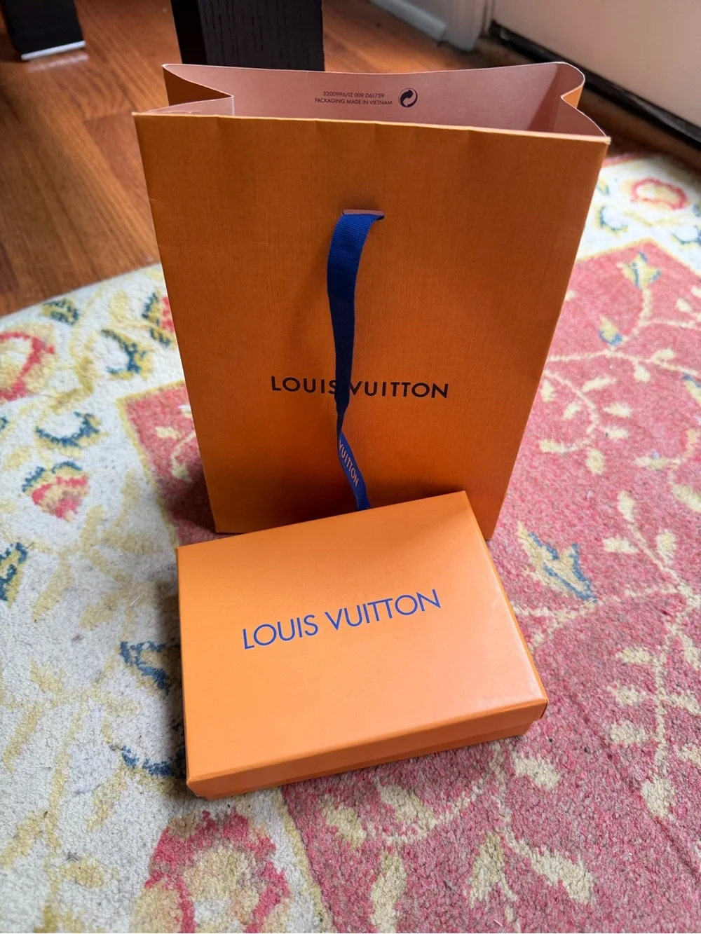 Louis Vuitton Navy Embossed Leather Envelope Wallet with Red Edge